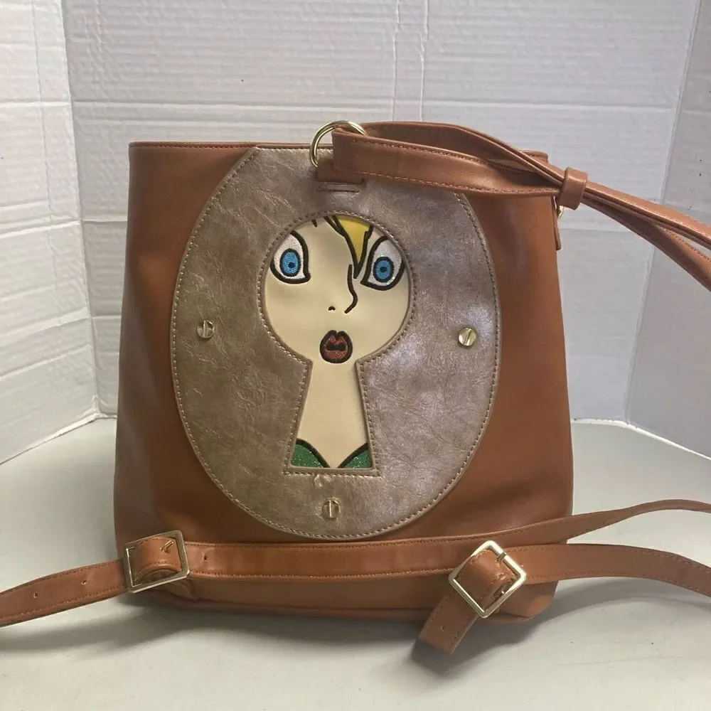 DANIELLE NICOLE Disney‎ Parks Tinkerbell Convertible Backpack Handbag Brown - Picture 8 of 12